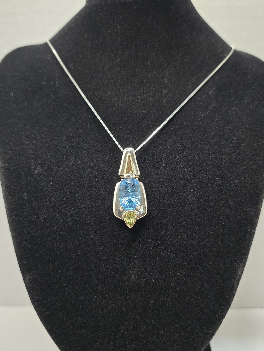 Lorenzo' Sterling Silver/18k YG Accents Blue Topaz and Peridot Pendant Necklace